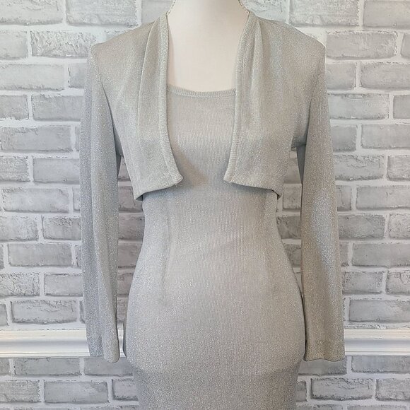 Vtg Dave & Johnny Y2K Metallic Silver Dress and Jacket Bodycon Prom Dance Glam - Picture 9 of 10
